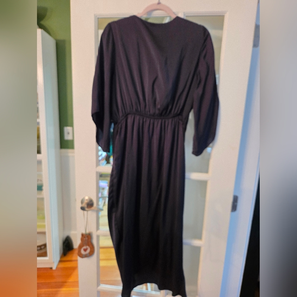City Chic Black Faux Wrap Midi Dress with Tulip Sleeves - Size 16 - Picture 6 of 11